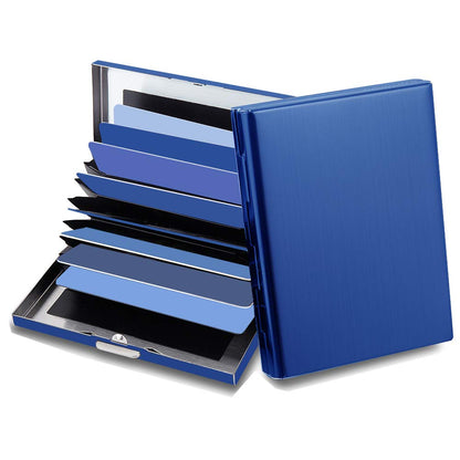 EASTNIGHTS RFID Credit Card Holder Protector Metal Credit Card Wallet Business Card Holder for Men Women Gift Box Package (Blue)