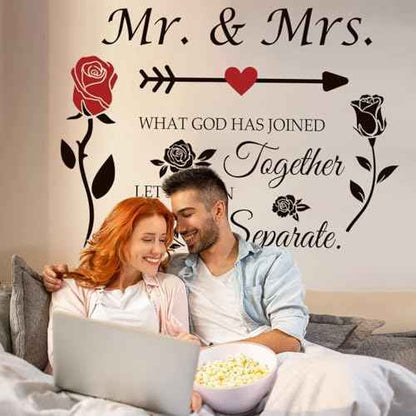 Mr. and Mrs. Wall Decor Sticker Peel and Stick Wedding Sayings Art Lettering Stickers Vinyl Wall Decal Wedding Anniversary Decor Bedroom Living Room Home Decorations.