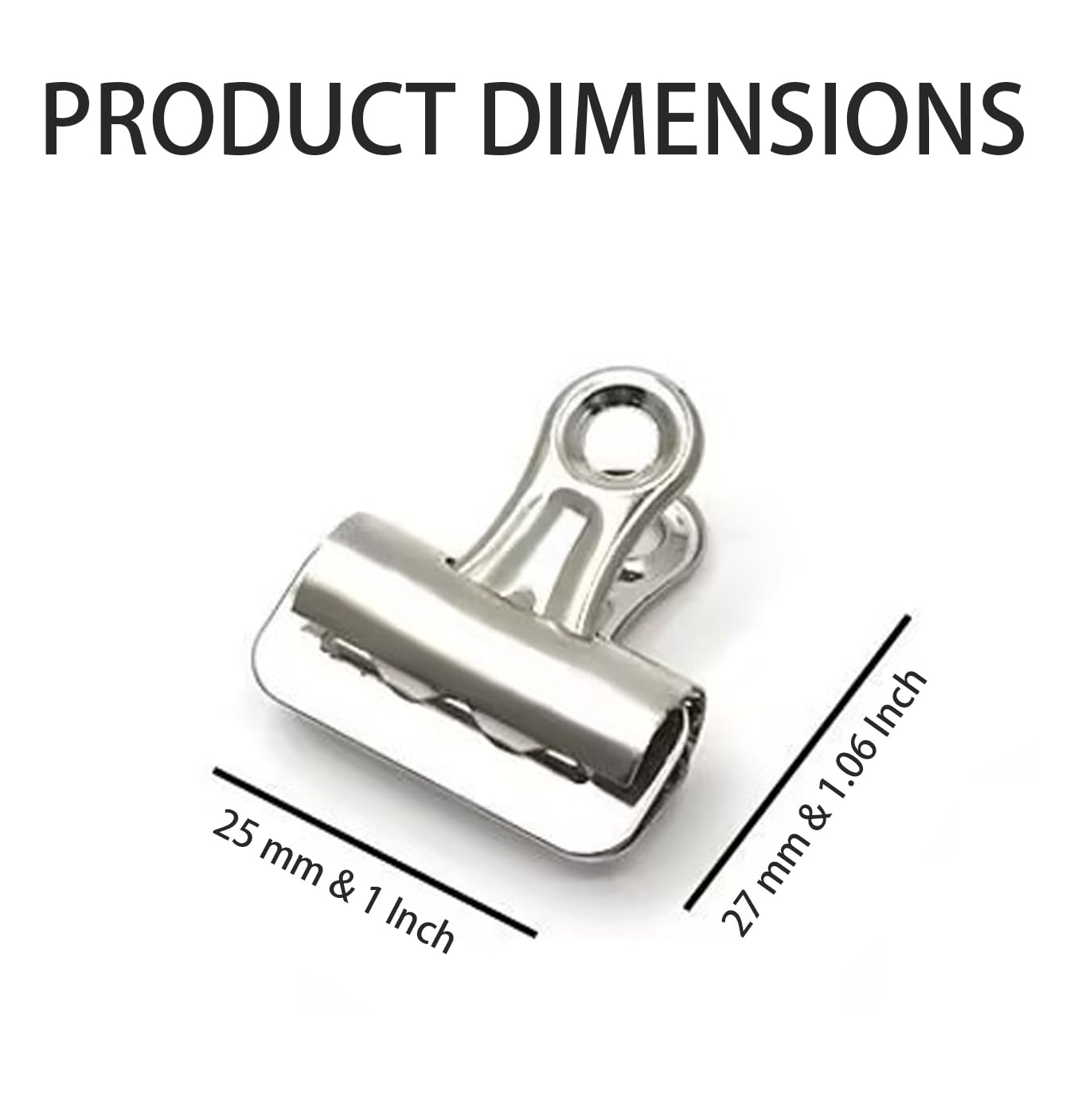 Bulldog Clips, 60 Pcs, 1 Inch, Silver, 25 mm, Hinge Paper Clips, Metal Clamps for Crafts, Food Bags, Drawings, Photos
