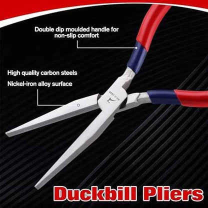 7 Inch Long Flat Nose Pliers Smooth Jaw Extended Head Duckbill Pliers Clamping Bending Precision Jewelry Making Hand Tools Beading Hobby Work Craft Supplies Dip Plastic Handle