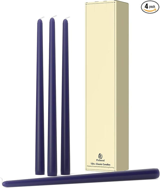 12-Inch Tall Dripless Taper Candles Set of 4 - Navy Blue Tapered Candles, Perfect for Wedding,Christmas - Smokeless, Unscented, Long Burning - Hand Poured, Colored Tall Candlesticks