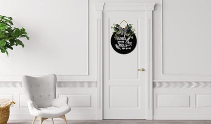 Angels Appear Front Door Sign Funny Wreaths Hanging Wooden Plaque Decoration Round Rustic Wood Farmhouse Porch Decor for Home Front Door Decor, 11 x 11 Inch