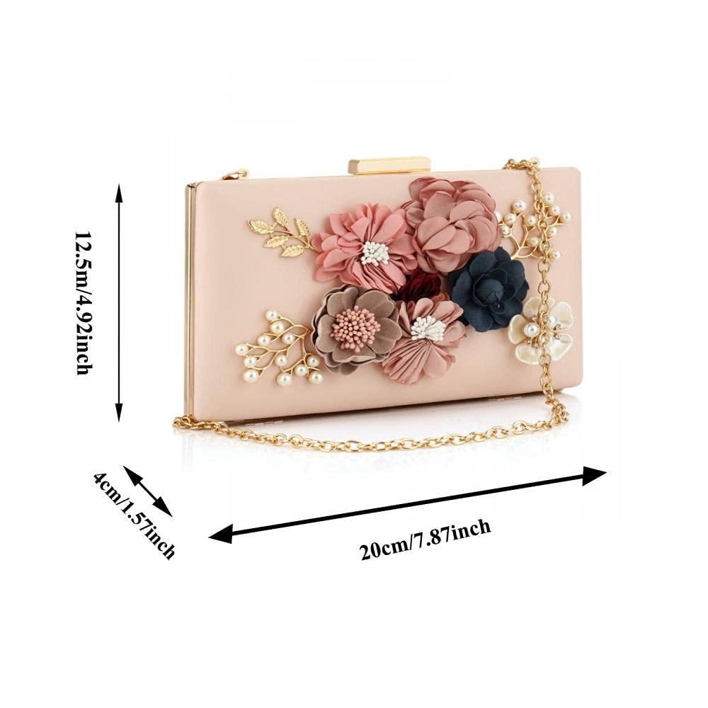 PU Leather Purses and Handbags for Women Floral Beaded Embellished Clutch Bag Elegant Banquet Wedding Evening Handbags Crossbody Bag