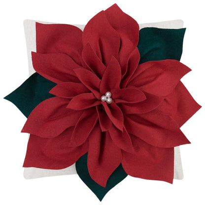 KINGROSE Christmas 3D Flower Accent Pillow Cover Festival Red Floral Throw Pillow Case Decorative Cushion Cover for Sofa Couch Bed Living Room Home Decor 18 x 18 Inches