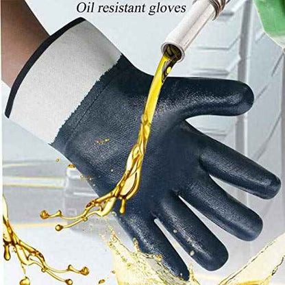 Oil-resistant Gloves, Nitrile Rubber Fully Coated Cotton Safety Work Gloves, Acid And Alkali Resistant, Unisex Large Size, Blue, 12 Pair