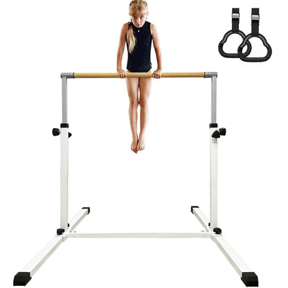 XDEMODA The Latest Model Gymnastics Bar for Kids Ages 3-15 for Home, Anti-Slip, Easy to Assemble, 35” to 55” Adjustable Height Gymnastic Horizontal Bars Equipment (Gym bar, White)