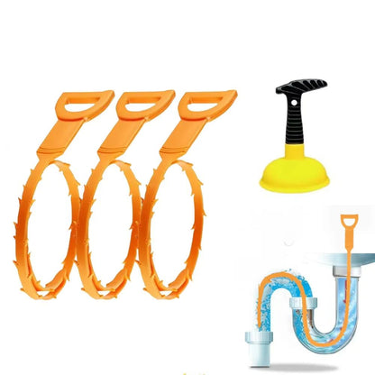 Sink Plunger with 3 Drain Clog Remover Tools – Compact Manual Plunger and Flexible Drain Snakes for Unclogging Bathroom, Kitchen, and Shower Drains