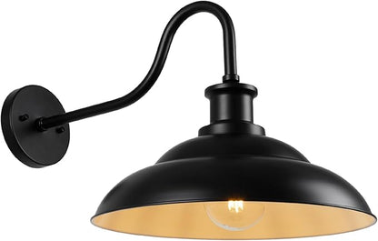 Outdoor Gooseneck Barn Light Fixture, 16 Inch Dome Large Wall Sconce Farmhouse Exterior Wall Mount Light for House Garage Patio Doorway