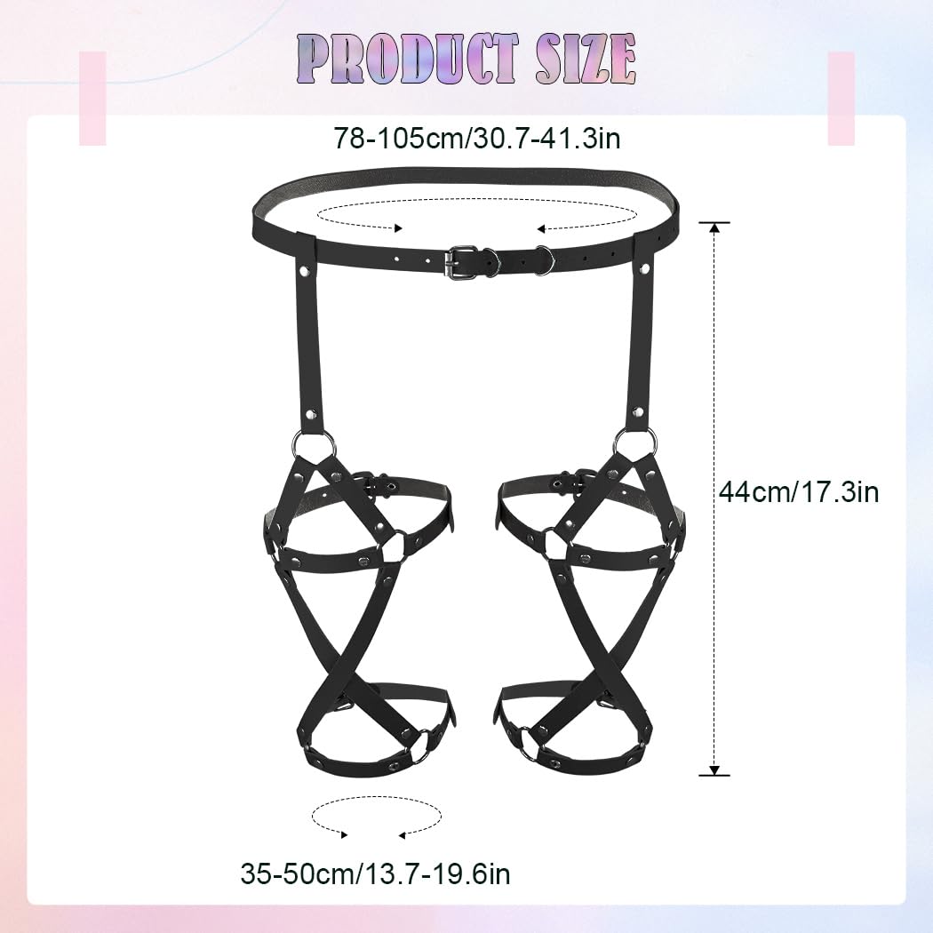 REETAN Leather Thigh Harness Black Rave Fashion Leg Garter Belt for Women