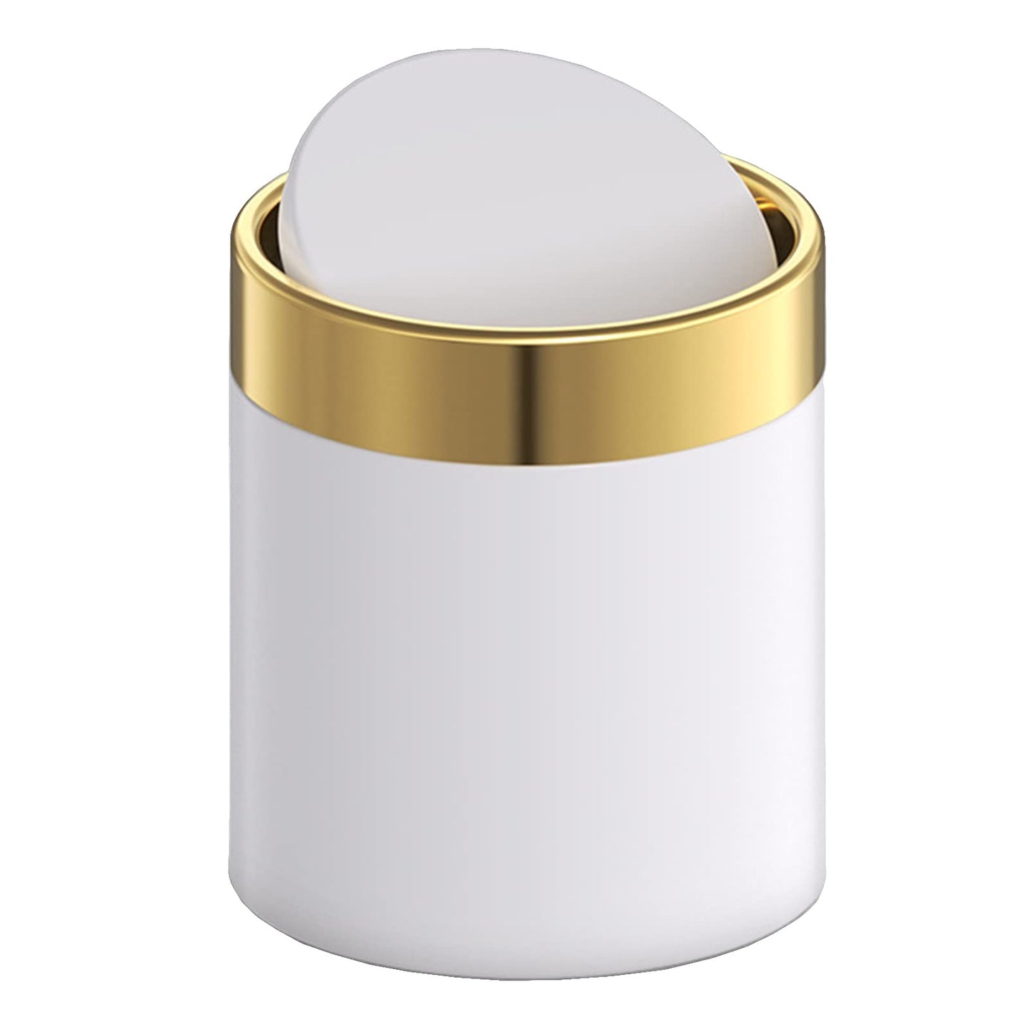 JILLICK Mini Trash Can with Lid, Metal Small Tiny Mini Trash Bin Can, Mini Countertop Trash Cans for Desk Car Office Kitchen, Swing Top Trash Bin 1.5 L/0.40 Gal (White)