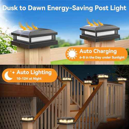 Solar Post Cap Lights Outdoor 8 Packs, Waterproof Solar Powered Deck Light for 4x4 4.5x4.5 5x5 Vinyl/Wooden Posts, Black Outside Warm/Cool Lighting Fence Cap Lights with 16LEDs for Garden, Patio