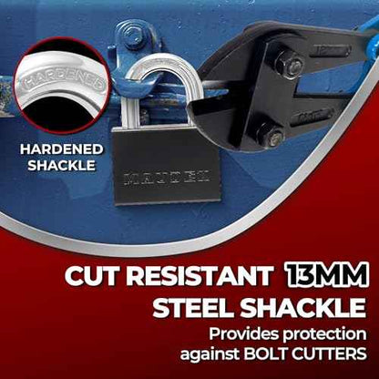 Maudex¢ç PDK73 Heavy Duty Padlock with 5 Keys - 13mm Cut-Resistant Shackle, Steel Body Protection | High Security Lock for Sheds, Storage Units, Trucks