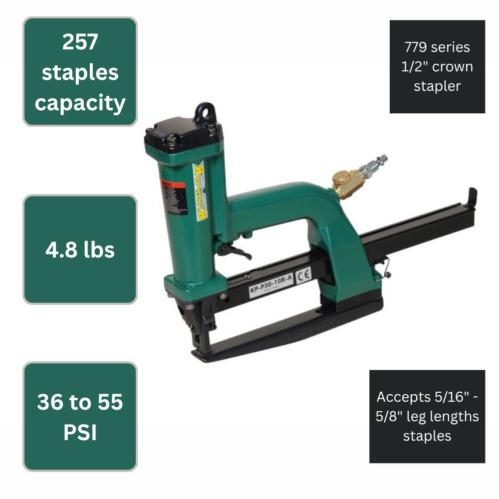 Klinch-Pak KP-P50-779 Pneumatic 1/2-Inch Crown Plier Stapler for 779 Series Staples Accepts 5/16" - 5/8" Length Staples, Ideal for Trays, Lids, End Caps, Header, Bags, Container Inserts and Bedding