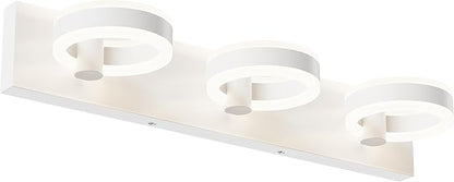 LED Bathroom Light Fixtures, 24inch White Vanity Lights, Modern 3 Light Acrylic Wall Sconces, 350° Rotatable Wall Lighting Fixture Over Mirror