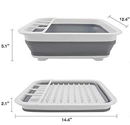 Ahyuan Collapsible Dish Drying Rack Portable Dinnerware Drainer Organizer for Kitchen RV Campers Travel Trailers Space Saving Kitchen Storage Rack Tray (with Drainboard)