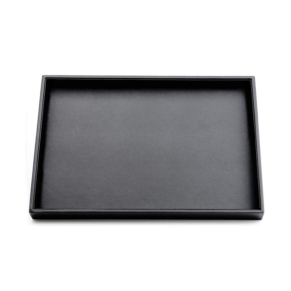 Woodten Black PU Leather Jewelry Display Flat Tray Ring Necklace Watch Organizer Display Tray (1 grid)