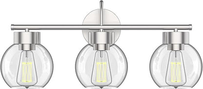 EAPUDUN 3 Light Bathroom Vanity Light, Brushed Nickel Bathroom Light Fixtures with Clear Glass Shade Wall Sconce, Porch Wall Lamp for Mirror, WLA1435-BNK