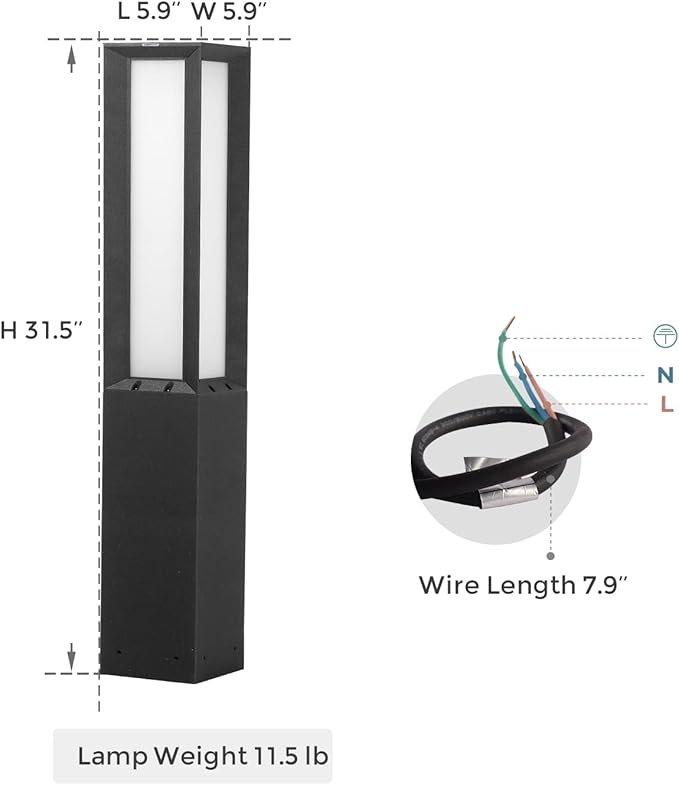 Landscape Path Light, Stainless Steel 8W 800LM Luxury LED Lighting, 32 Inches Modern Outdoor Bollard Lighting for Lawn, Patio, Courtyard and Driveway Decoration