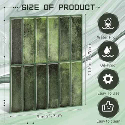 20 Sheets Tile Peel and Stick Backsplash 11.43 x 9 3D Wall Kitchen Stick on Tiles for Kitchen Marble Tiles (Green)