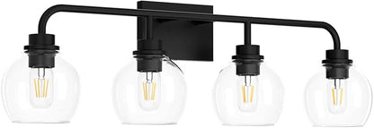 Tipace Industrial Bathroom Vanity Lighting Fixtures 4-Lights Vintage Black Finish with Globe Clear Glass Vanity Lights Farmhouse Bath Lighting(Exclude Bulb)