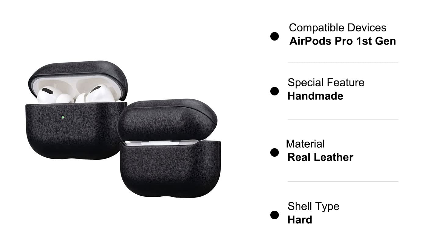 Lopie Handmade Series Cowhide AirPods Pro Case, Full Grain Leather, Shockproof, Dust/Dirt Proof - Black