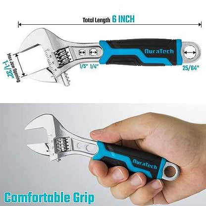 DURATECH 6 Inch Adjustable Wrench, 3-in-1 Spanner with Box End/Hex Function, CR-V Steel, Metric & SAE Scales, Chrome-plated, Bi-material soft Grip