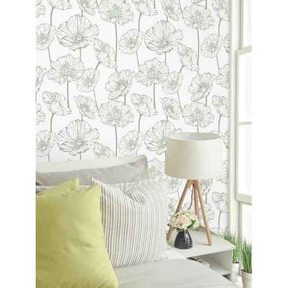 Orainege Floral Peel and Stick Wallpaper Boho Contact Paper Green and White Wallpaper 17.3inx118.1in Self Adhesive Removable Decorative Wall Paper for Bedroom Bathroom Cabinets Decor Vinyl