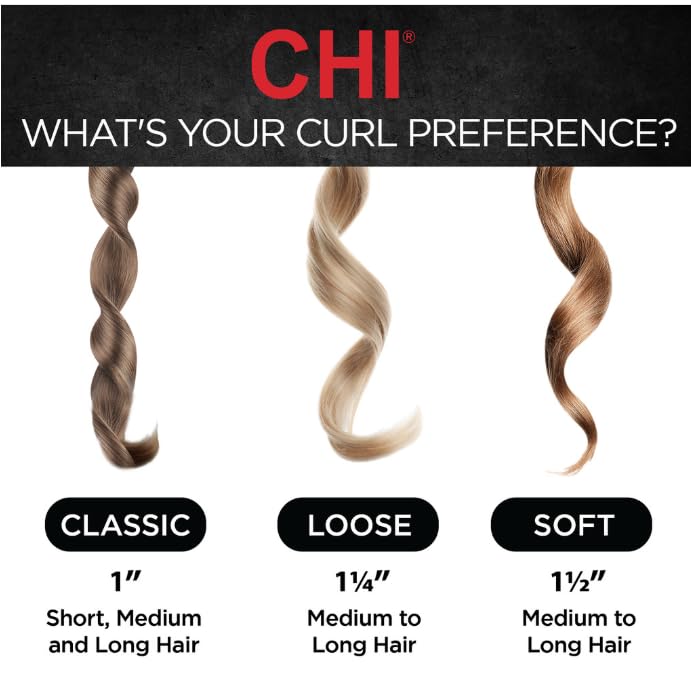 CHI Interchangeable Curling Wand, 3 Barrel Attachments For Versatile Curls, 0.5"-1.25" Inverted Tapered Barrel, 1" & 1.5" Barrel