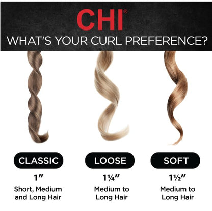 CHI Interchangeable Curling Wand, 3 Barrel Attachments For Versatile Curls, 0.5"-1.25" Inverted Tapered Barrel, 1" & 1.5" Barrel