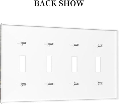 Nature Plant Botanical Daisy Mushroom Snails And Moon Quad Gang Toggle Light Switch Cover 4-Gang Wall Plates Decorative Electrical Switchplate for Home Bedroom Art Decorate