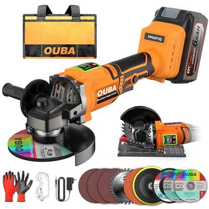 Cordless Angle Grinder Compatible for Dewalt 20V Max Battery, 3 Variable Speed, Brushless Motor with LED, Power Angle Grinder Tool Stand, Flap Disc Grinding,1x 4.0Ah Battery& Fast Charger, Orange