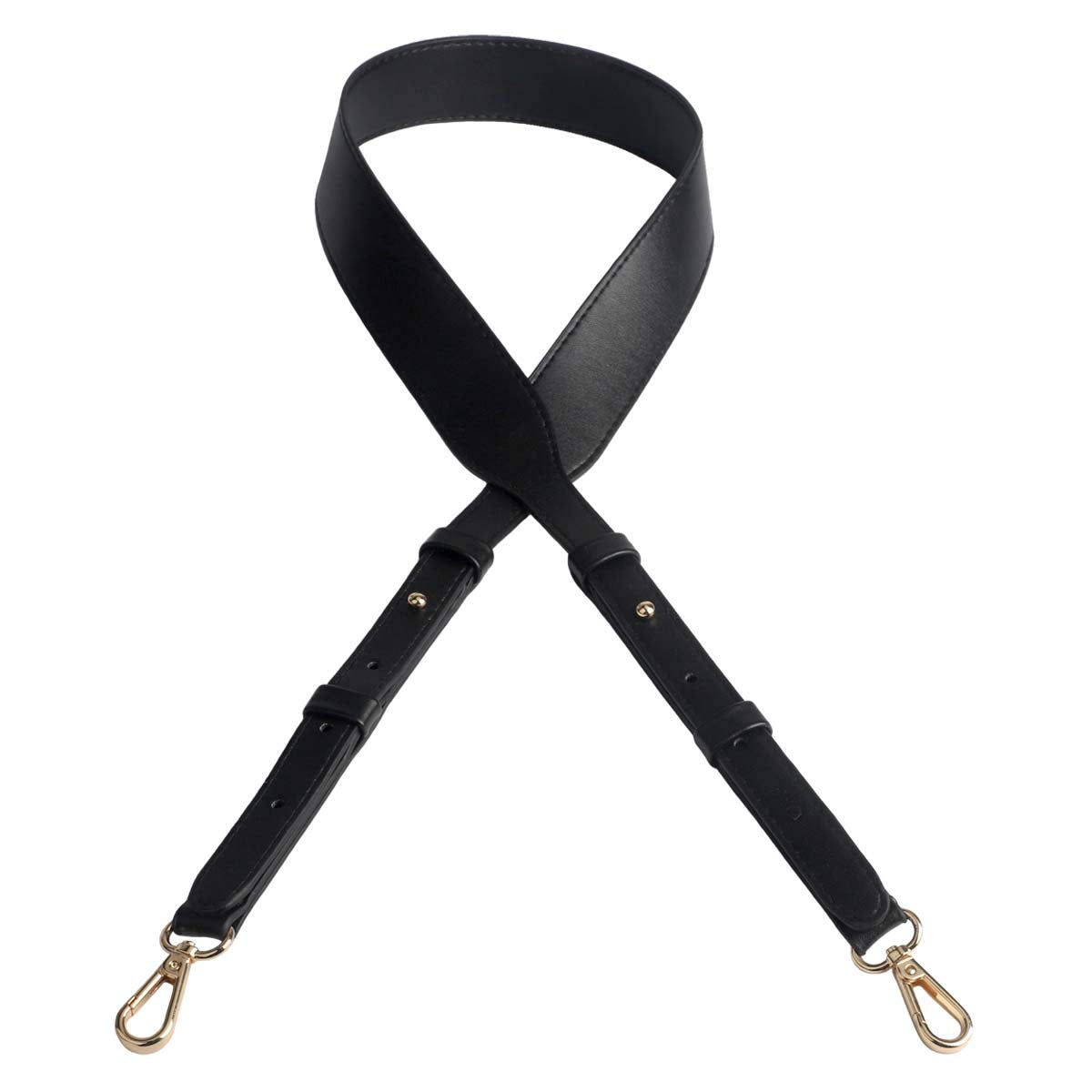 BEAULEGAN Wide Purse Strap Replacement - Microfiber Leather - 51 Inch Long Adjustable for Crossbody Shoulder Bag, Black/Gold