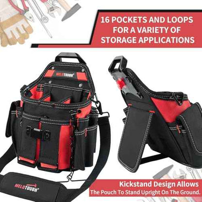 MELOTOUGH Professional Electrician Tool Pouch Bag with Shoulder Strap Tool Pouch with Belt Clip Quickly Attach and Release Tool Bag