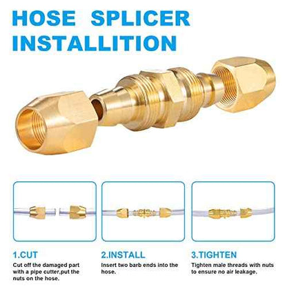 2PCS Soild Brass Air Reusable Hose Splicer For 3/8-Inch ID Hose,3/8" Air Hose Repair Fitting