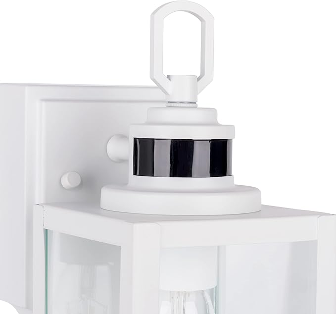 GRUENLICH Dusk to Dawn Outdoor Wall Lantern, PIR Motion Sensor Wall Sconce, E26 Base Max 60W, Metal Housing Plus Glass, White Finish, Bulb Not Included, 2-Pack