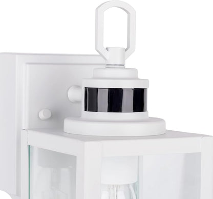 GRUENLICH Dusk to Dawn Outdoor Wall Lantern, PIR Motion Sensor Wall Sconce, E26 Base Max 60W, Metal Housing Plus Glass, White Finish, Bulb Not Included, 2-Pack