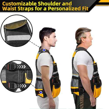 Tool Vest, Electrician Tool Vest for Men, 22 Compartments, Reflective Workwear with Adjustable Waist & Upgraded Comfortable Neck Opening