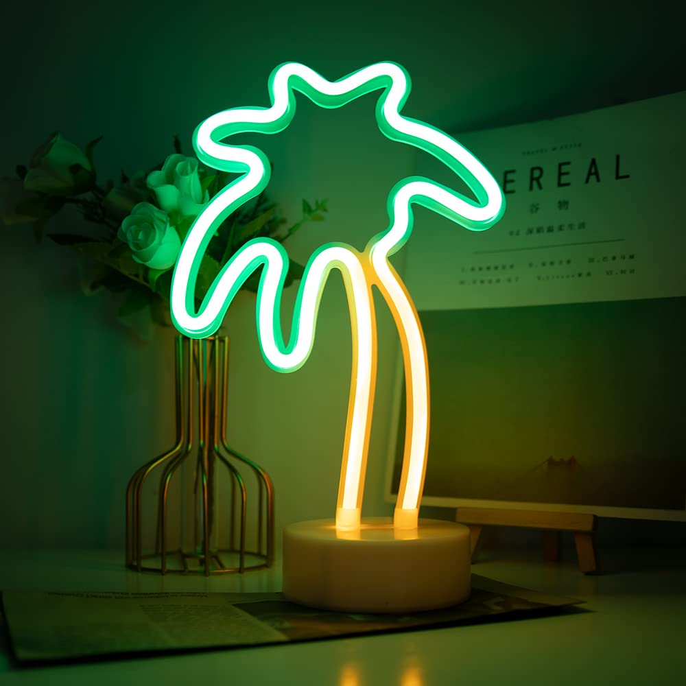 ENUOLI Palm Tree Lights Neon Signs,LED Coconut Tree Neon Light for Bedroom,Battery/USB Powered Palm Tree Night Lamp with Holder Base for Kids Room Bar Christmas Birthday Wedding Party