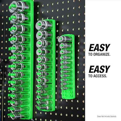 OEMTOOLS 22206 1/2" SAE Socket Tray Organizer, 28 Posts, 14 Sizes, Green Finish