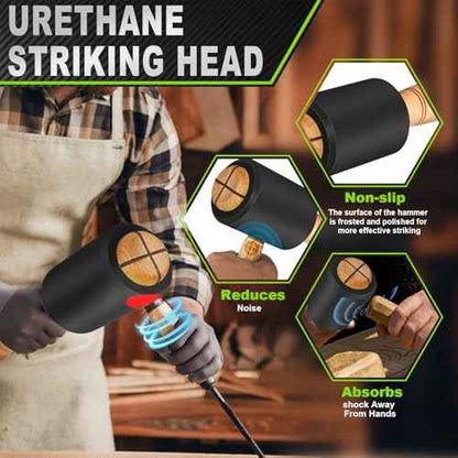 Wood Carving Mallet 15 oz - Non-Slip Urethane Head Woodworking Hammer for Chisels & Carving Tools (Black)