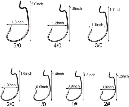 Offset Worm Fishing Hooks - 30pcs Pack | Black & Red Durable Design