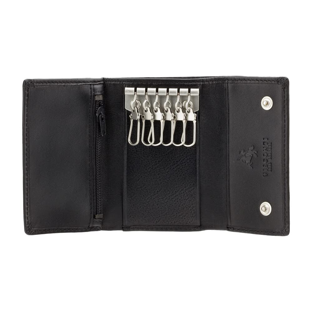 Visconti 1178 Genuine Leather Mens Slim Key Case Wallet/Key Chain Wallet/Key Holder Wallet (Black)