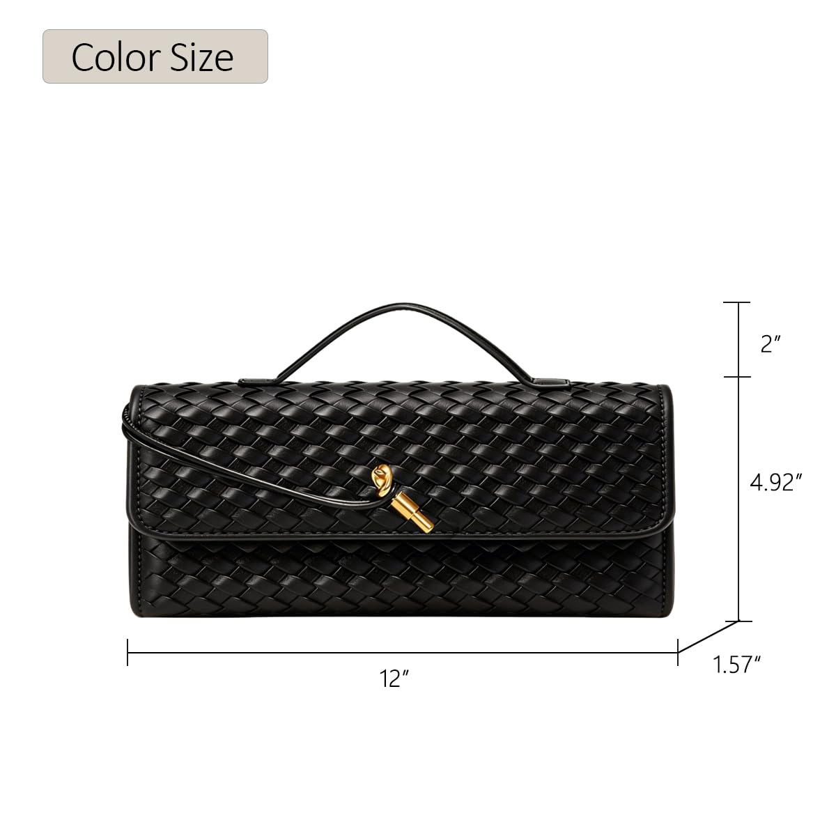 JYG Woven Handbag for Women Fashion Evening Shoulder Bag PU Leather Handmade Clutch Purse Dark Black Casual Crossbody Bags 2024
