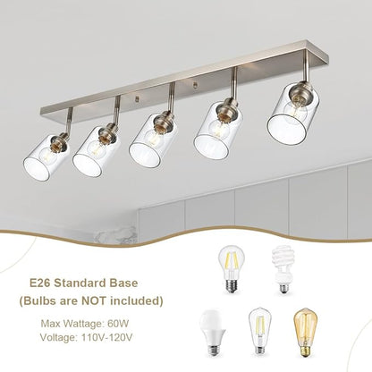 VINLUZ 5 Light Indoor Vanity Lights with Clear Glass Shade,Black Bathroom Spotlight Fixture with Rotatable Light Head Metal Ceiling Light Fixture