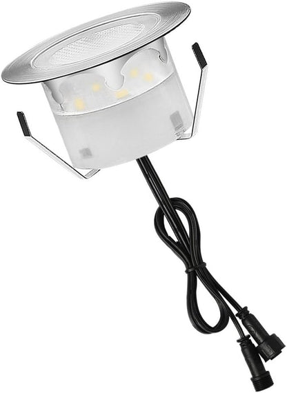 Led Deck Lights Outdoor Waterproof Low Voltage Stainless Steel 1W Outdoor Yard Garden Decoration Lamps Landscape Pathway Patio Step Stairs LED Cool White In-ground Lights(Silver Border,1 Pack)
