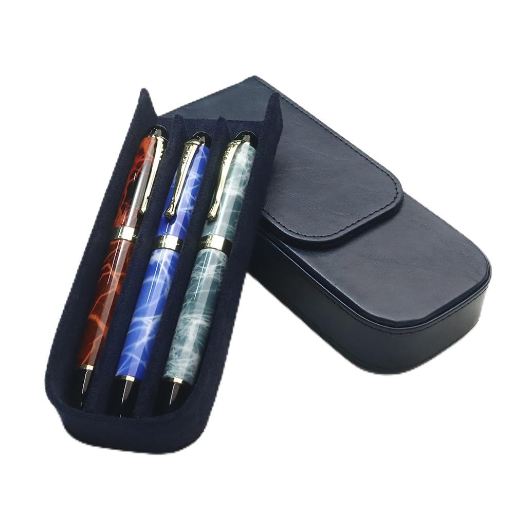 MIVLXLX Leather Triple Pen Case Pencil Pouch Holder for Three Fountain Ballpoint Rollerball Pens and Pencils Gift Choice for Man/Woman/Office (blue)