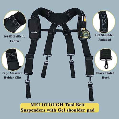 MELOTOUGH Work Belt Suspender Tool Belt Suspenders Bag Suspenders for Men Heavy Duty with Gel Shoulder Pad Detachable Phone Holder for Construction/Electrician/Contractor/Carpenter