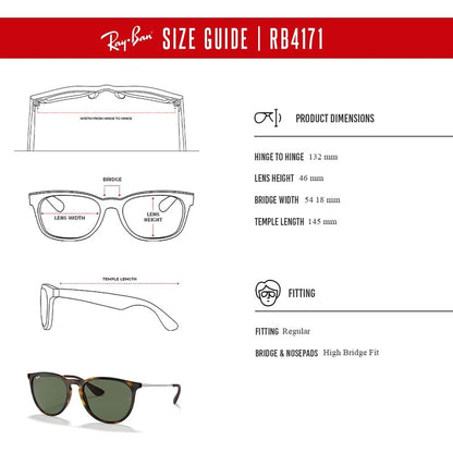 Ray-Ban RB4171 ERIKA 710/71 54MM Light Havana/Plastic Lens G-15 Green Round Sunglasses For Women +BUNDLE with ACCESSORY EYEWEAR KIT
