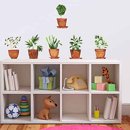 Maydahui 6 Sheets Freshness Green Plant Potted Wall Decals Plant Wall Stickers for Living Room Classroom Decor
