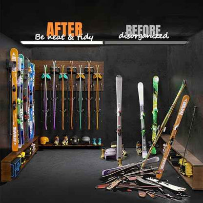 Ski & Snowboard Wall Rack for Garage Wall Fits Any Ski/board, Ski Wall Mount Holders Damage-Free Storage Rack, Garage Organization Space-Saving Winter Gear Organizer